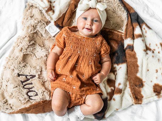Ivory Brown Pony Minky Baby Blanket - Personalized