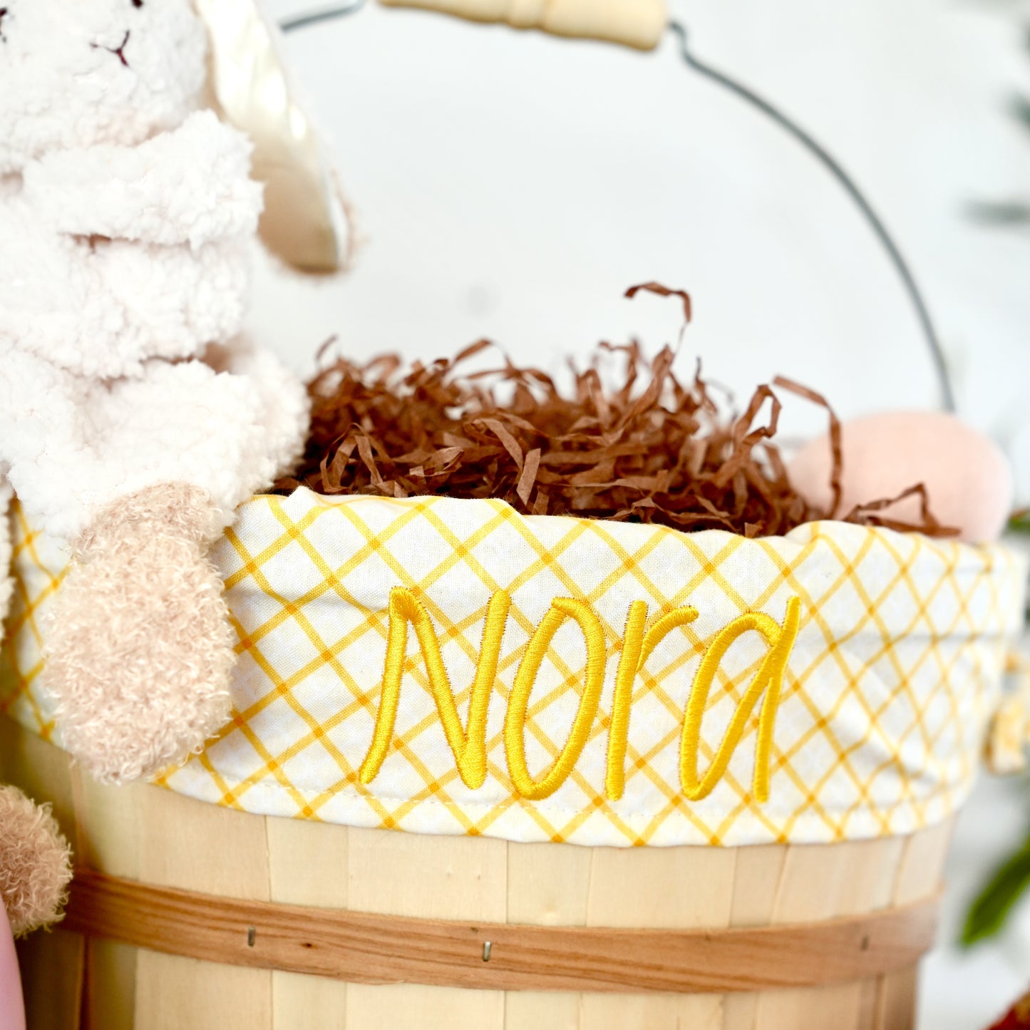 Personalized Easter Basket, Joy Plaid Yellow, PM