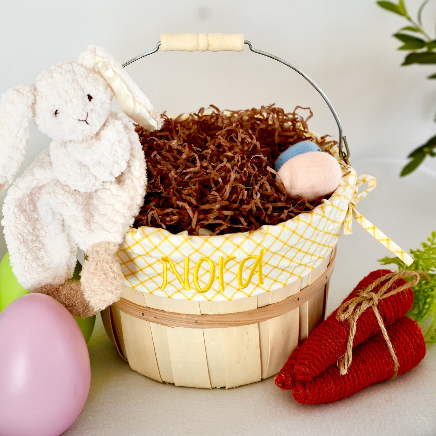 Personalized Easter Basket, Joy Plaid Yellow, PM