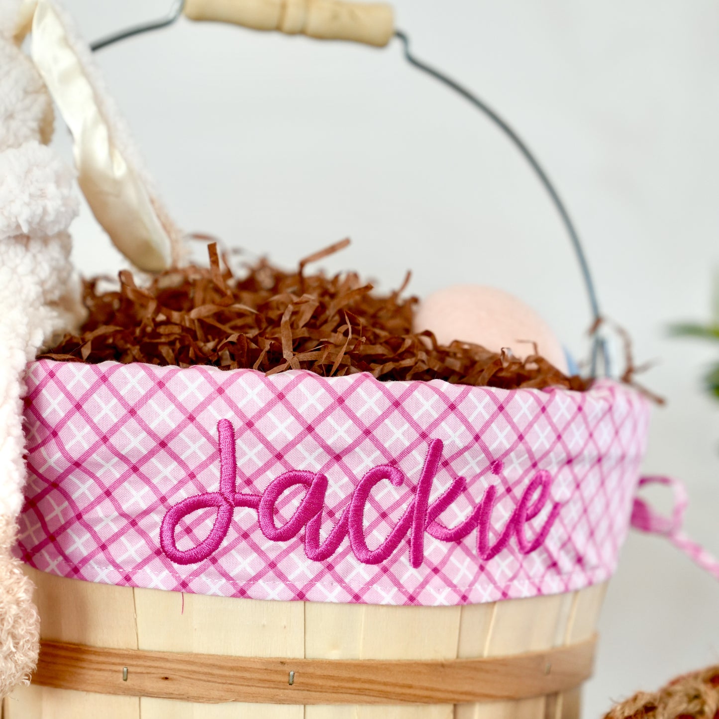 Personalized Easter Basket, Joy Plaid Pink, PM