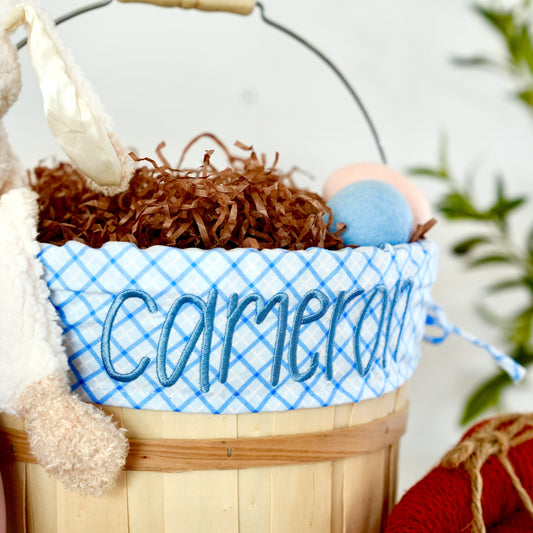 Personalized Easter Basket, Special Delivery Plaid Blue, PM