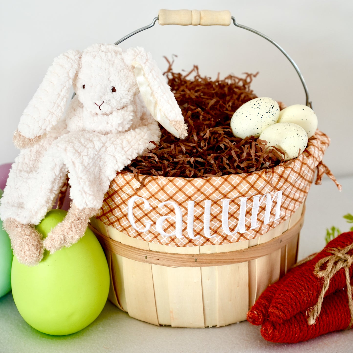 Personalized Easter Basket, Rust Plaid, PM