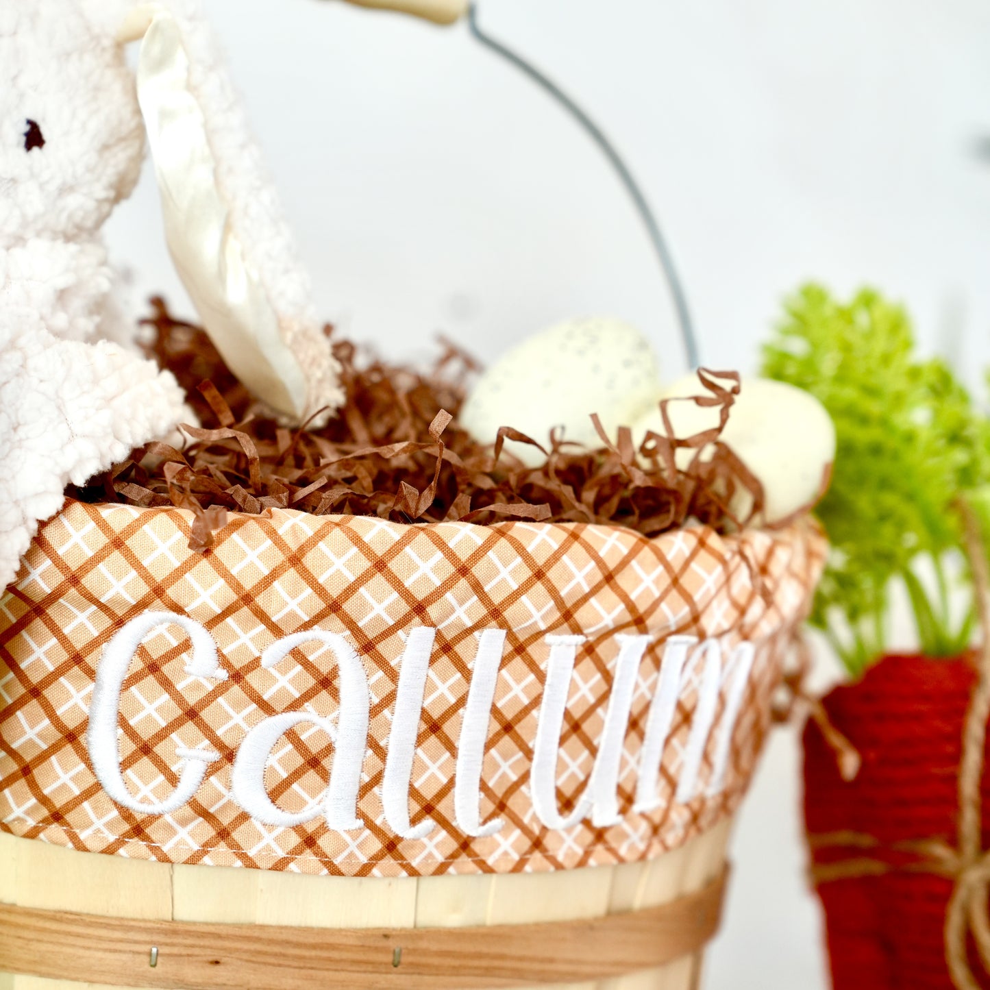Personalized Easter Basket, Rust Plaid, PM