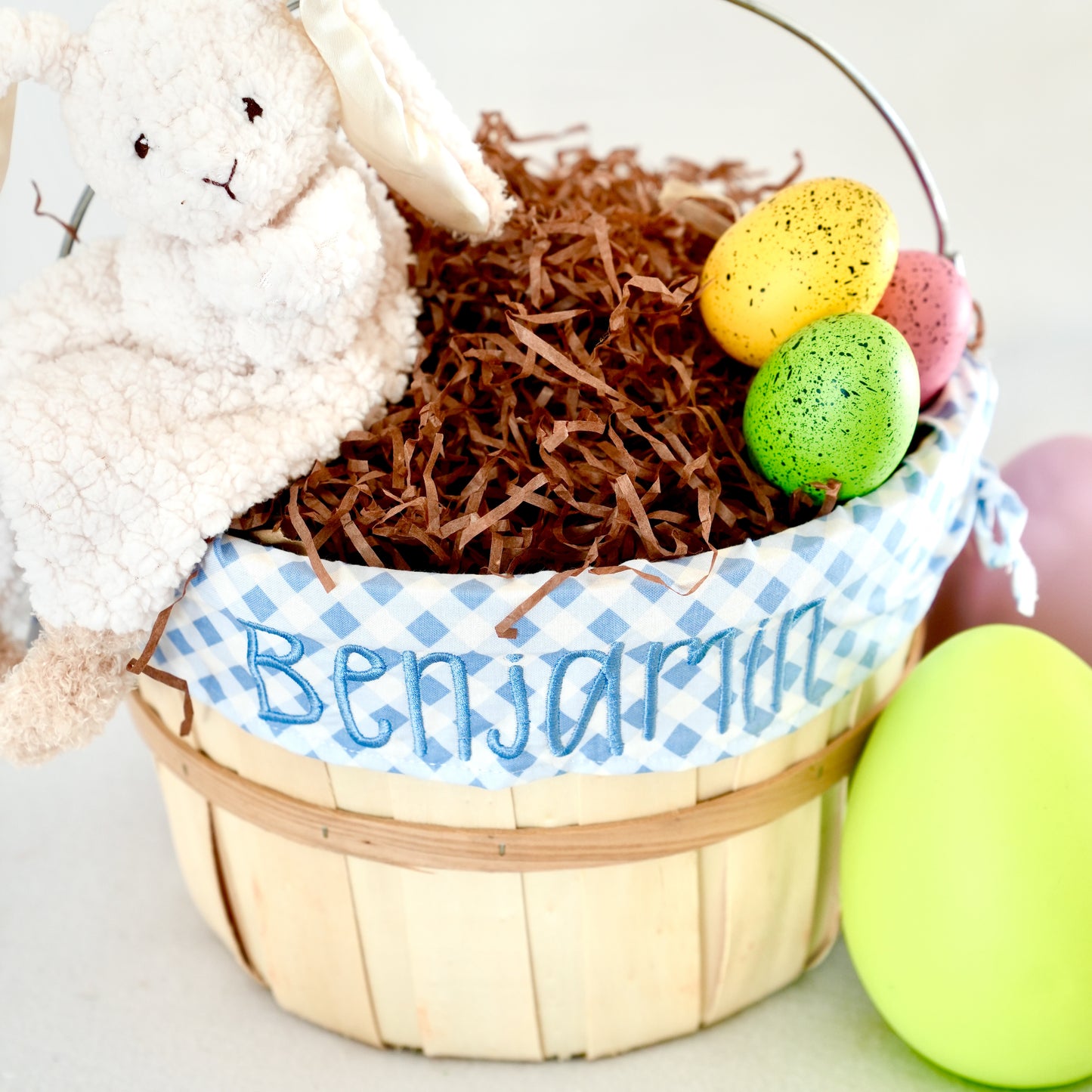 Personalized Easter Basket, Freedom Garden Gingham Sky, PM