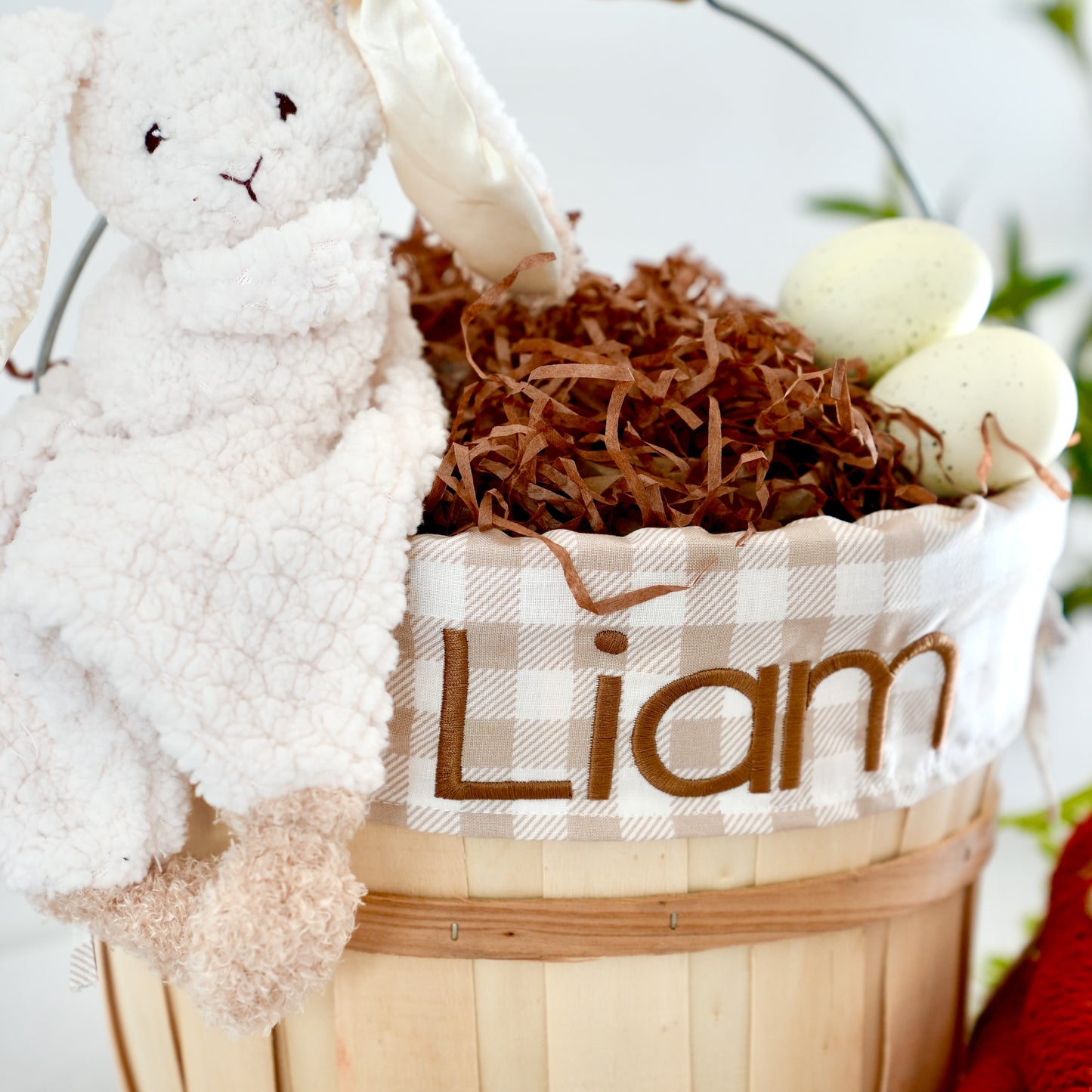 Personalized Easter Basket, Plaid Khaki, PM