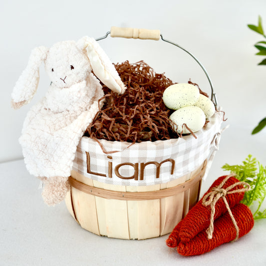 Personalized Easter Basket, Plaid Khaki, PM