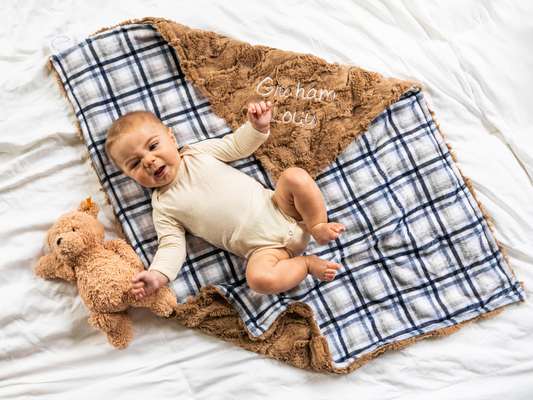 Gray Plaid Minky Baby Blanket - Personalized
