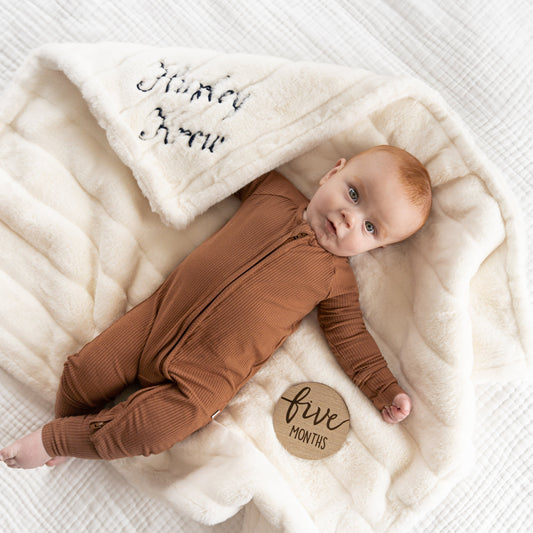 Sydney Natural Minky Baby Blanket - Neutral Nursery Decor - Personalized