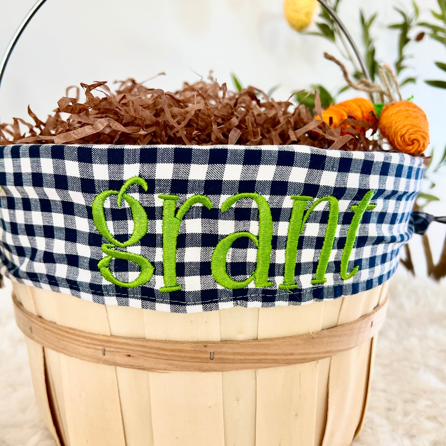 Personalized Easter Basket, Dark Navy Gingham, PM