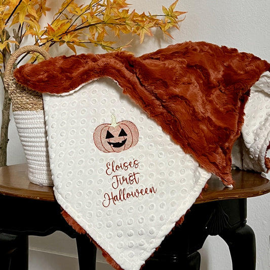 Autumn Baby's First Halloween Minky Baby Blanket - Ginger Glacier - Personalized