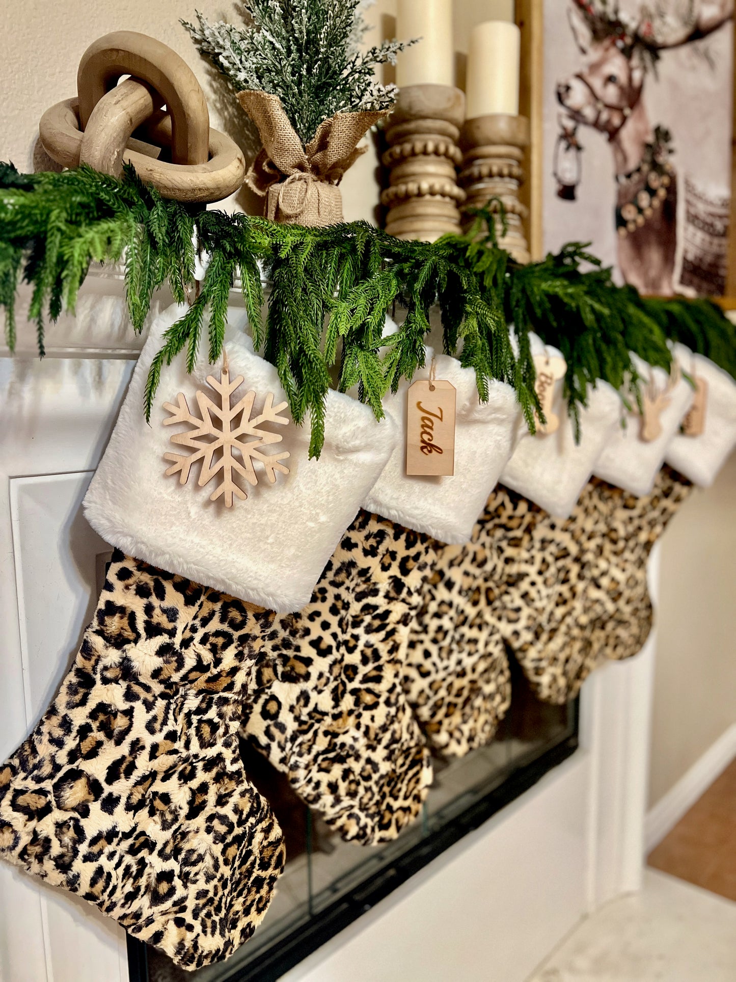 Cheetah Leopard Christmas Stocking with Ivory Seal - Personalized