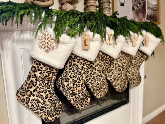 Cheetah Leopard Christmas Stocking with Ivory Seal - Personalized