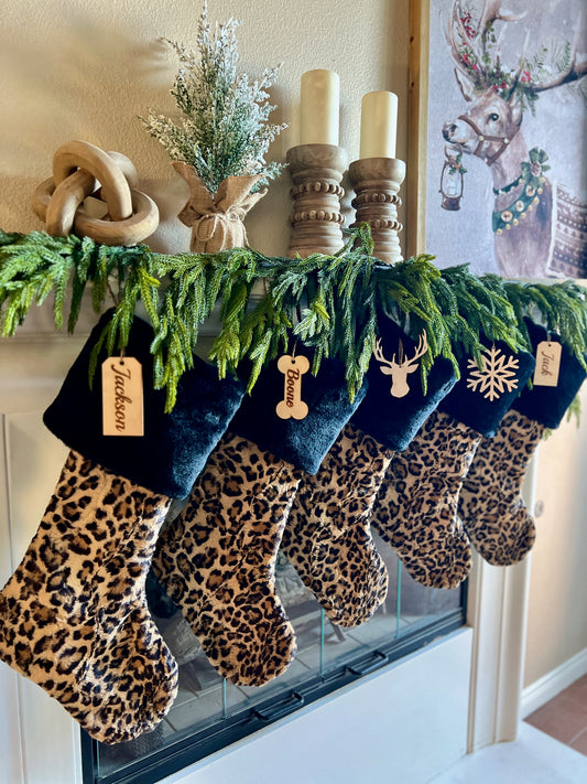 Cheetah Leopard Christmas Stocking with Black Seal - Personalized