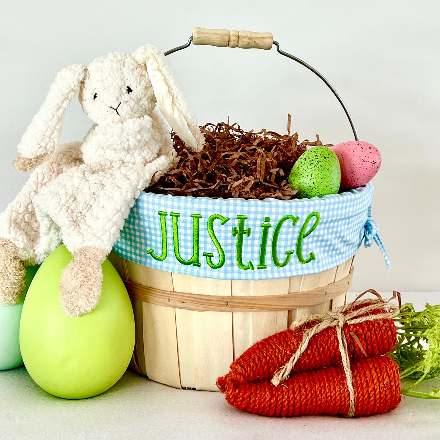 Personalized Easter Basket, Tiny Baby Blue Gingham, PM