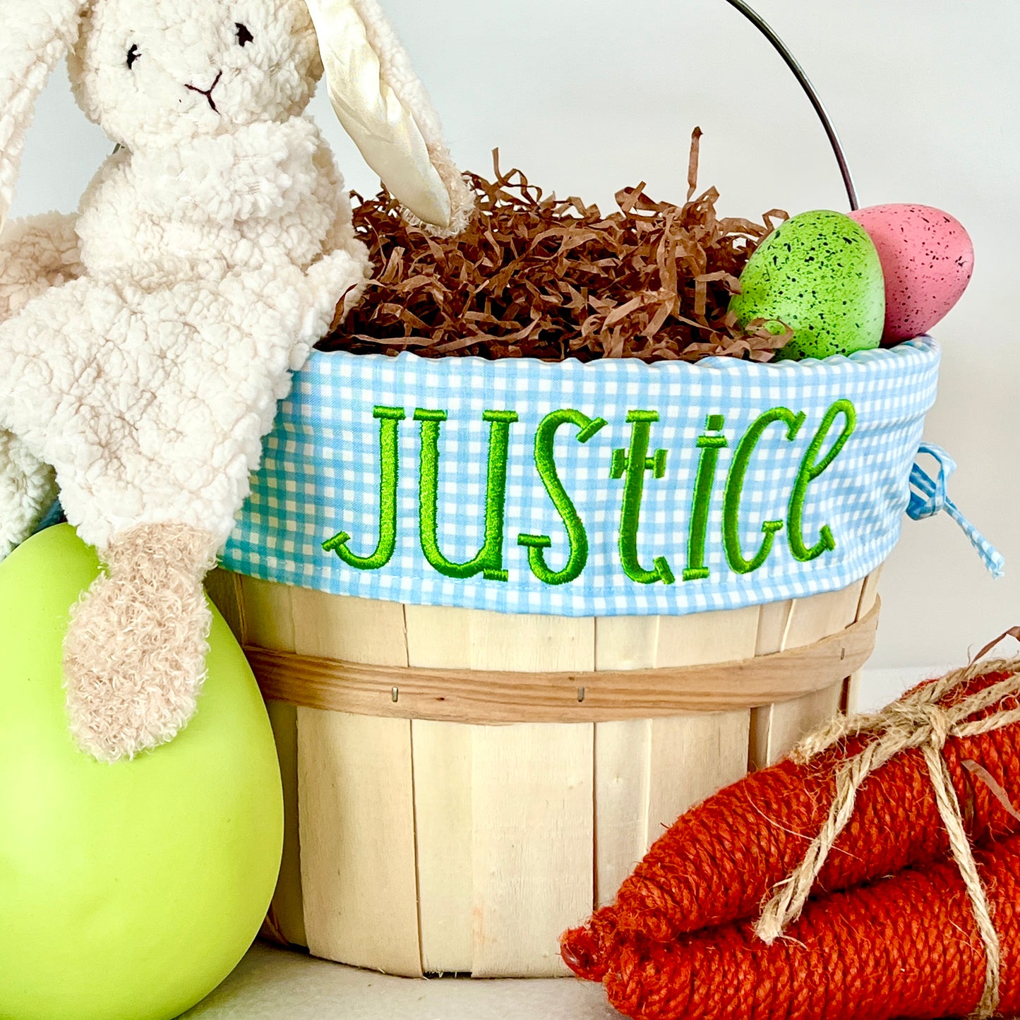 Personalized Easter Basket, Tiny Baby Blue Gingham, PM