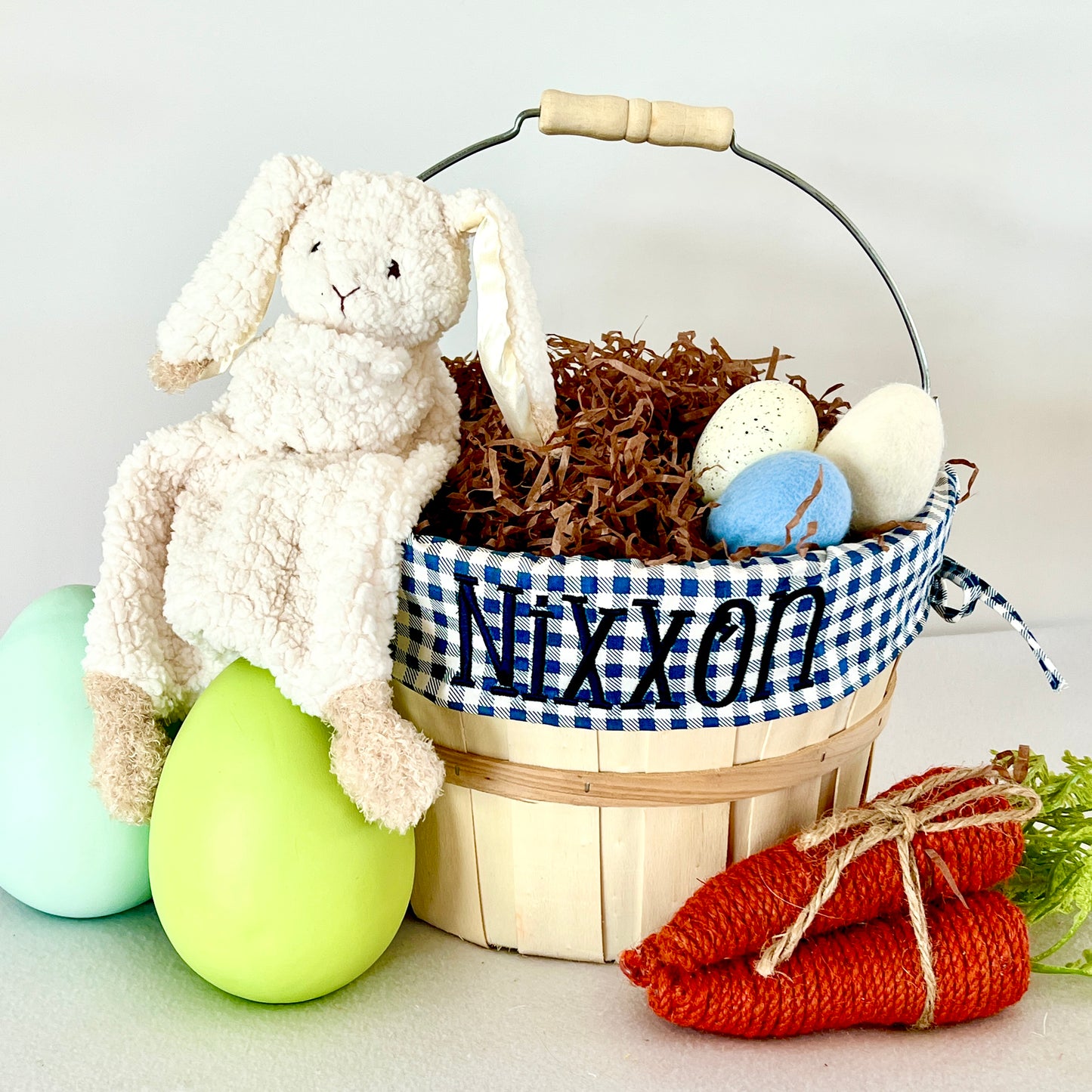 Personalized Easter Basket, Bee Blue Gingham, PM