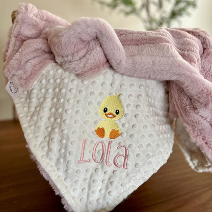 Embroidered Duck Minky Baby Blanket - Rosewater Vienna - Baby Girl Blanket - Personalized