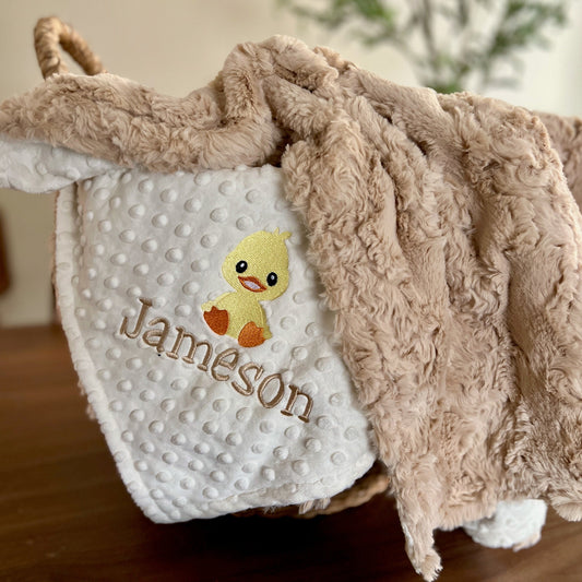 Embroidered Duck Minky Baby Blanket - Personalized