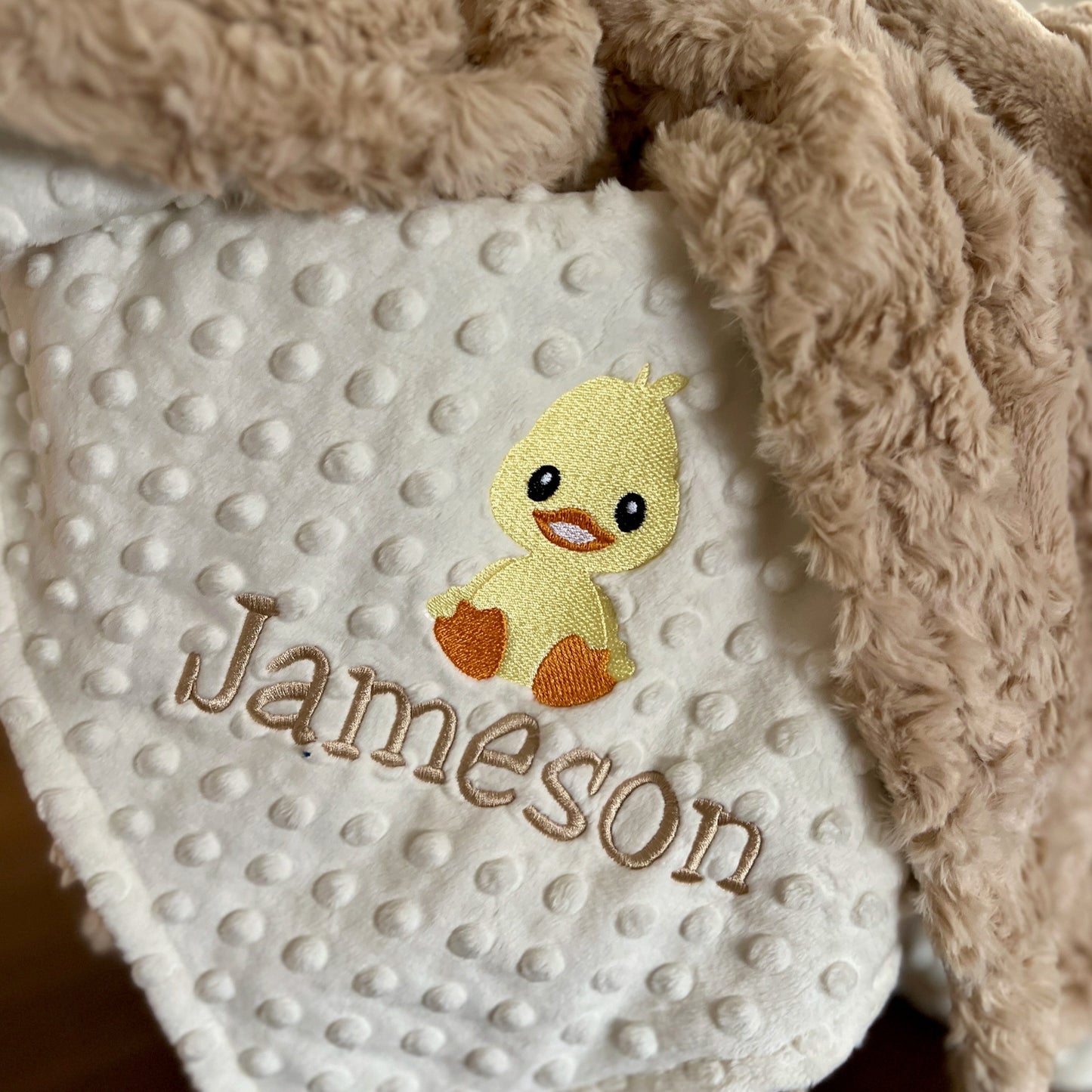Embroidered Duck Minky Baby Blanket - Glacier - Personalized