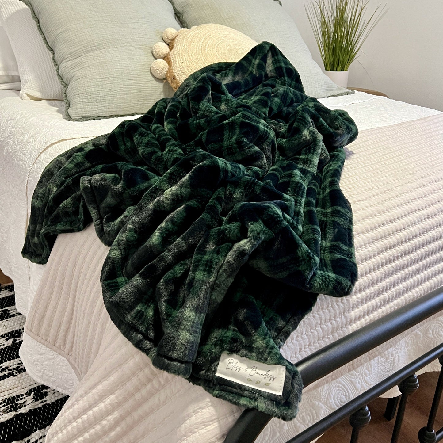 Green Plaid Adult Throw Blanket - Christmas Throw