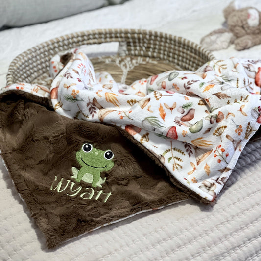 Embroidered Boy Frog Minky Baby Blanket - Personalized