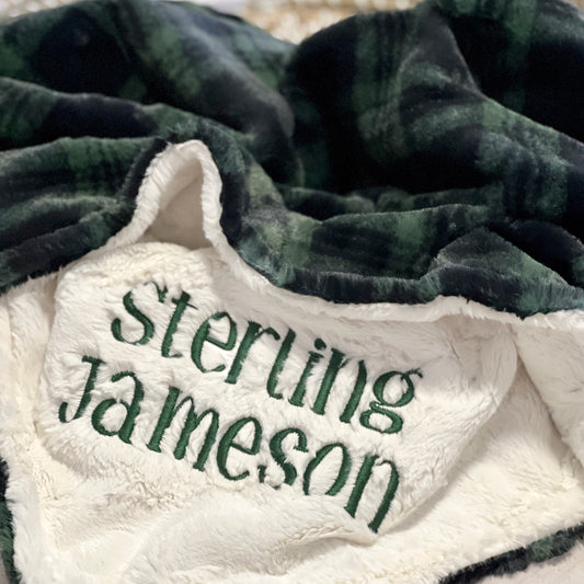 Green Plaid Minky Baby Blanket - Personalized