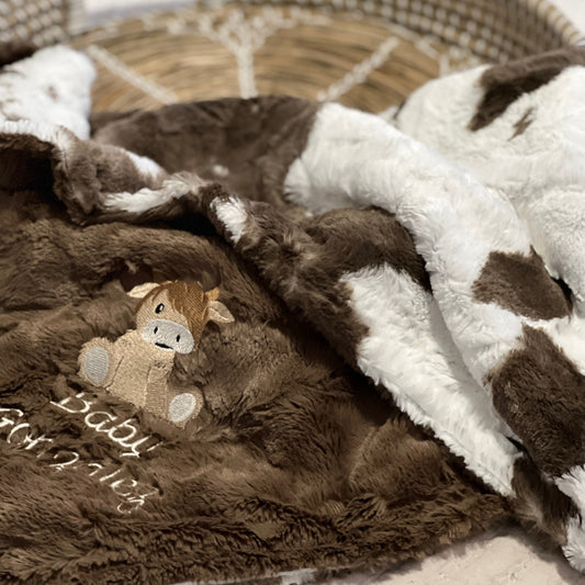 Brownie Calf Minky Baby Blanket - Highland Cow Boy Western Baby Blanket - Personalized