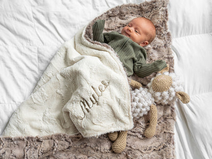 Sandshell Rabbit Print Minky Baby Blanket - Personalized