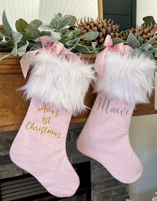 Baby's First Christmas Pink Stocking - Personalized