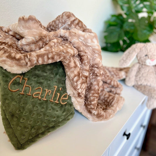 Brown Fawn Minky Baby Blanket - Woodland Themed Baby Blanket - Personalized