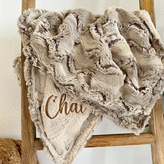 Sandshell Rabbit and Champagne Hide Minky Baby Blanket - Personalized