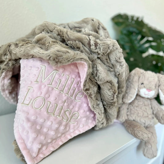 Sandshell Rabbit Minky Baby Blanket - Personalized