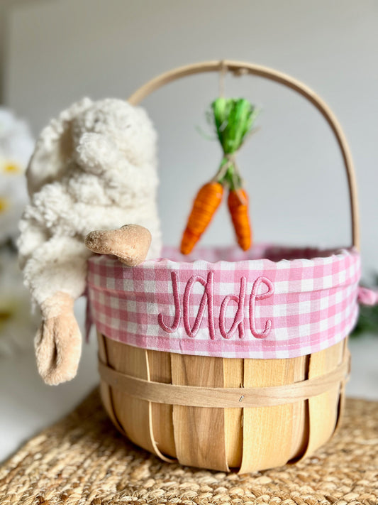 Embroidered Easter Basket, Custom Kids Basket, Easter, Basket, Personalized Easter Basket, Baby Girl First Easter Basket, Baby Pink Gingham