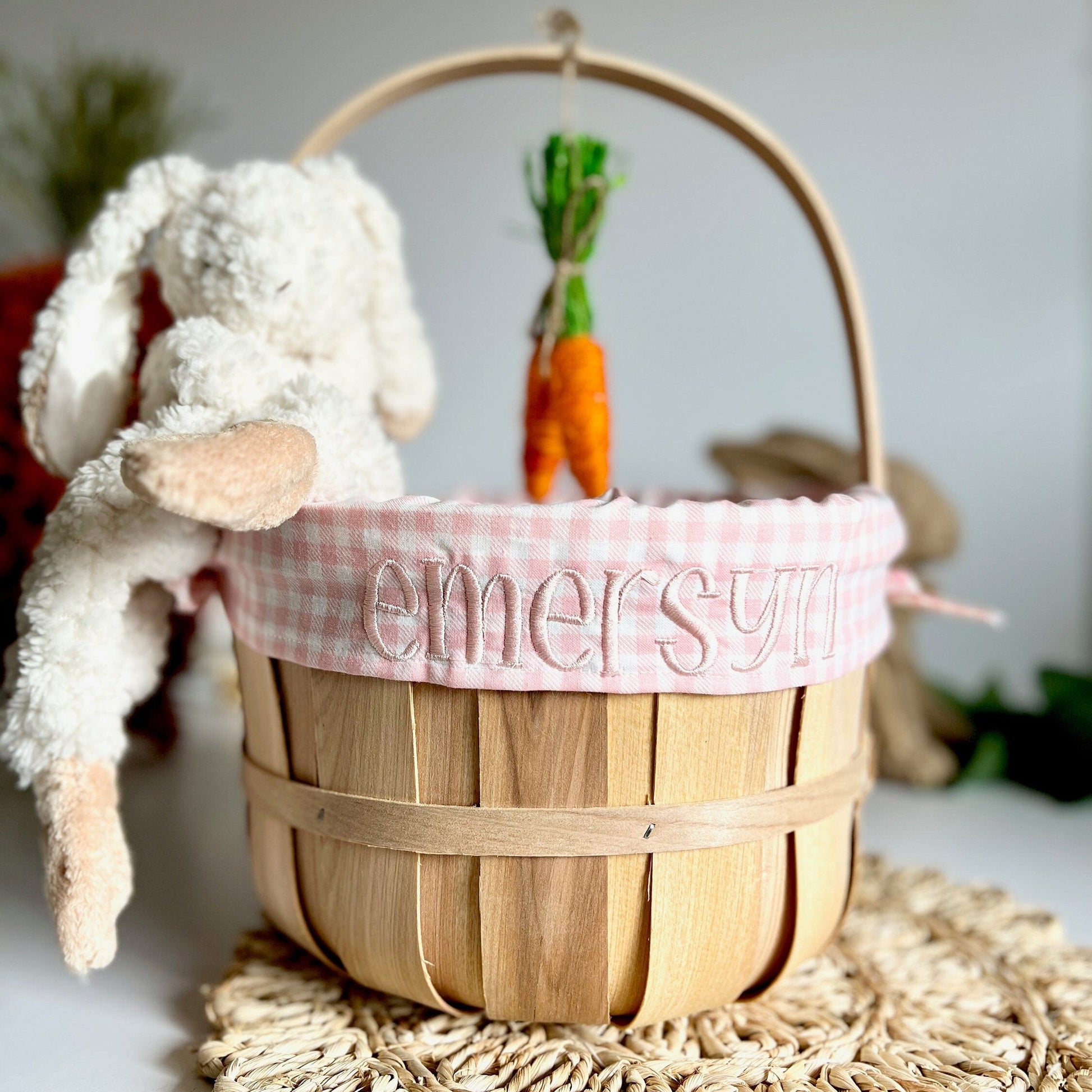 Embroidered Easter Basket, Custom Kids Basket, Easter, Basket, Personalized Easter Basket, Baby Girl First Easter Basket, Rosewater Gingham