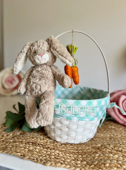 Embroidered Easter Basket, Custom Kids Basket, Easter, Basket, Personalized Easter Basket, Aqua Plaid Baby Easter