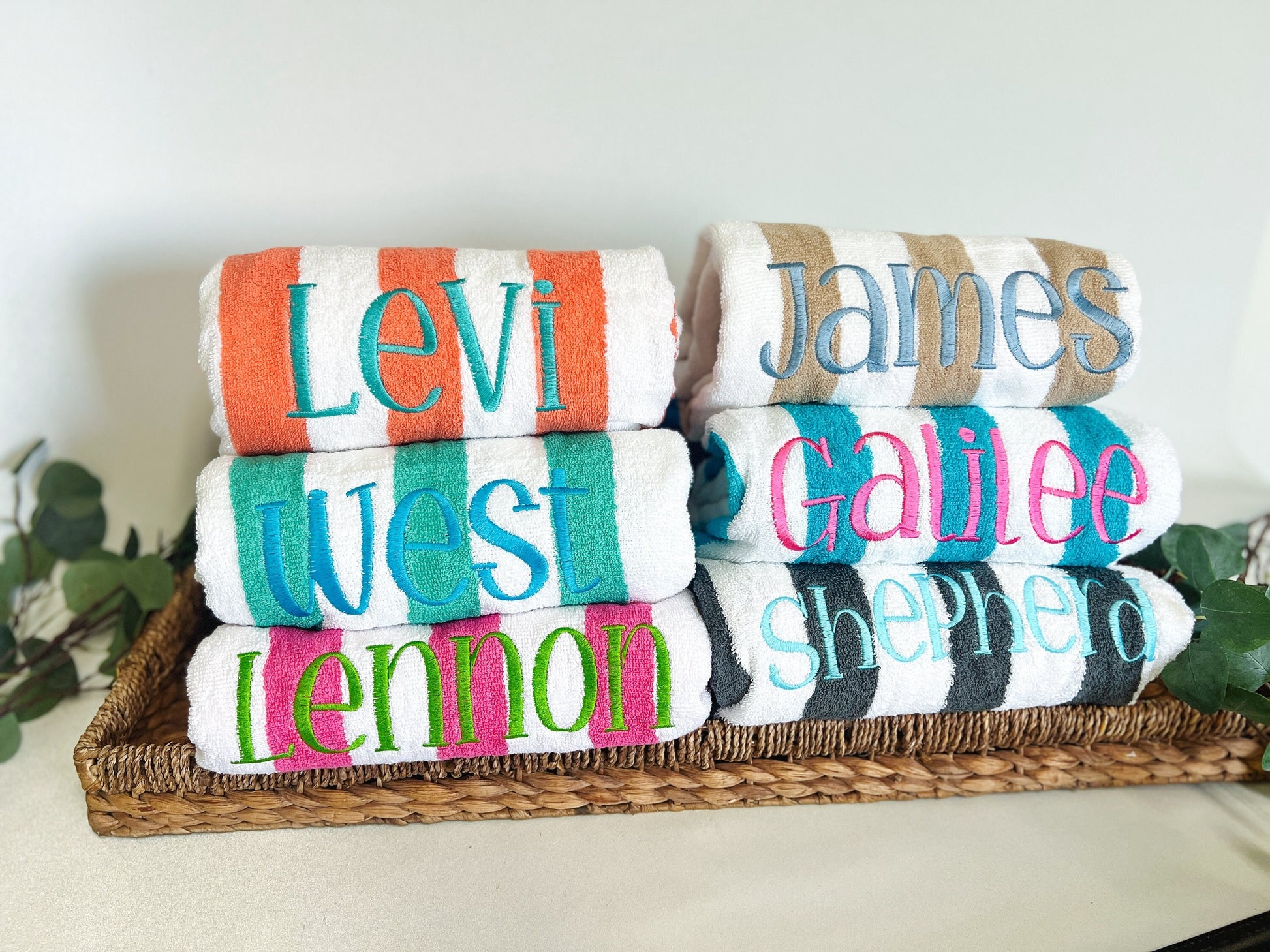 Embroidered Oversized Kids Striped Beach Towels, Monogrammed Pool Towels, Children Party Gift, Summer Accessory