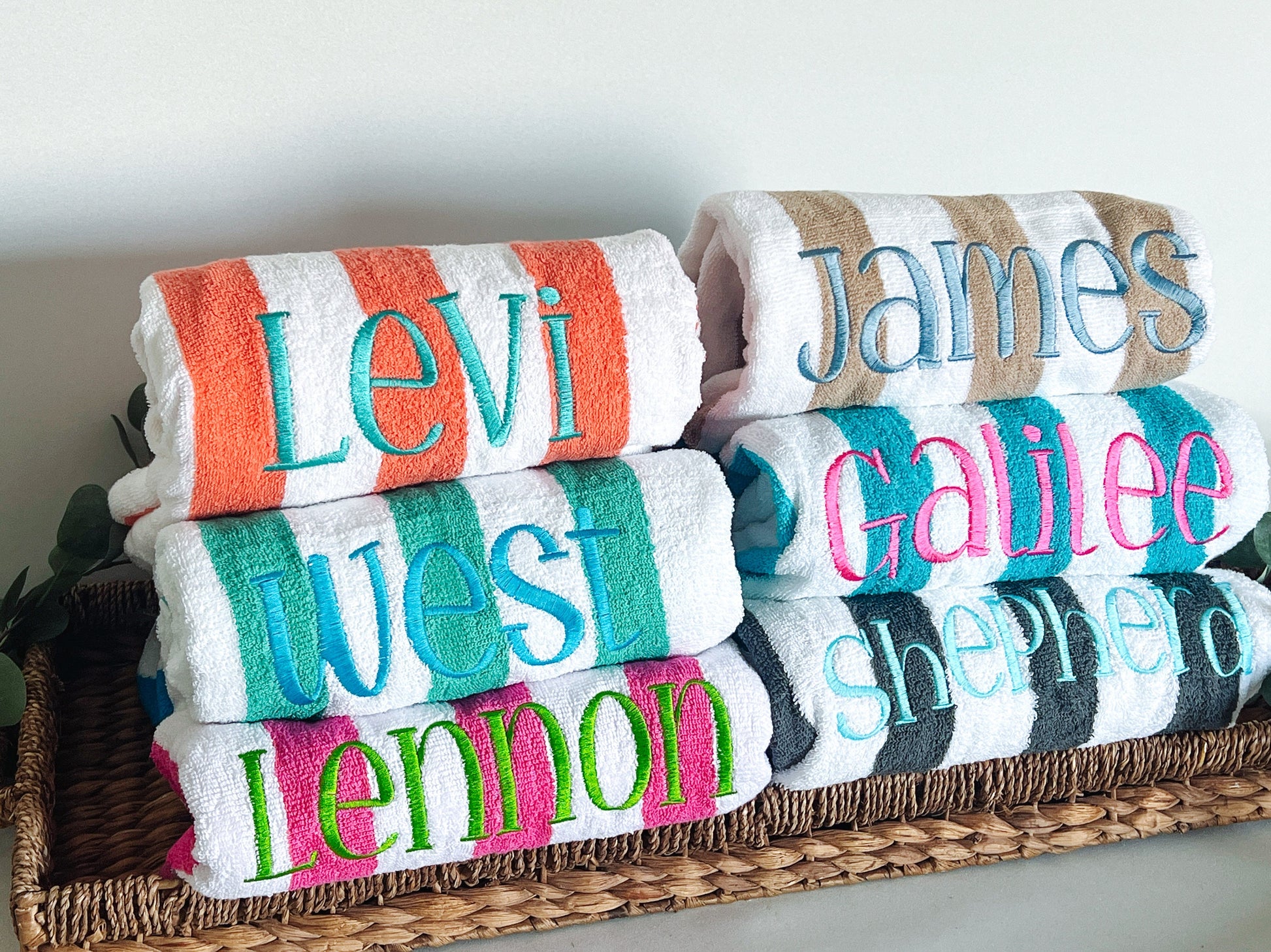 Embroidered Oversized Kids Striped Beach Towels, Monogrammed Pool Towels, Children Party Gift, Summer Accessory