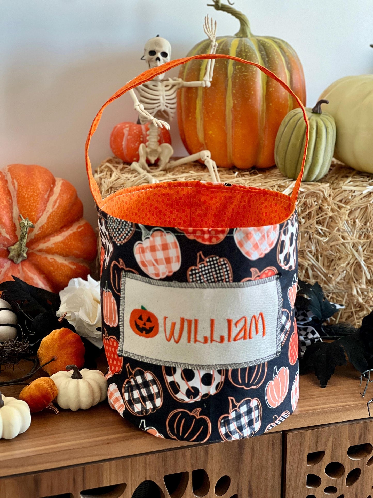 Vintage Pumpkins Trick or Treat Bag, Trick or Treat Bucket, Halloween Bag,Halloween Basket, Halloween Bucket, Halloween Tote, Small Quantity