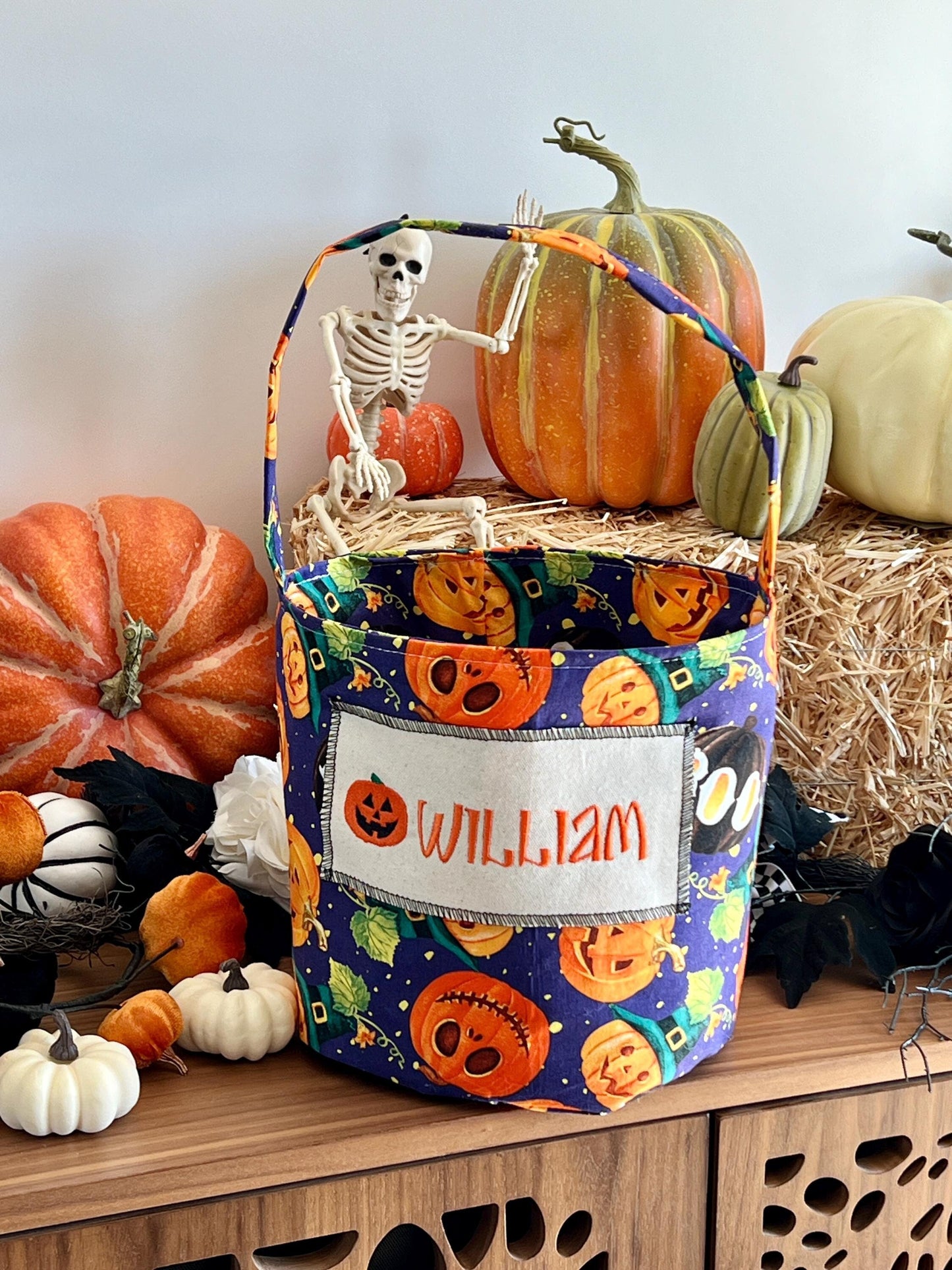 Purple Pumpkins Trick or Treat Bag, Trick or Treat Bucket, Halloween Bag, Halloween Basket, Halloween Bucket, Halloween Tote, Small Amount