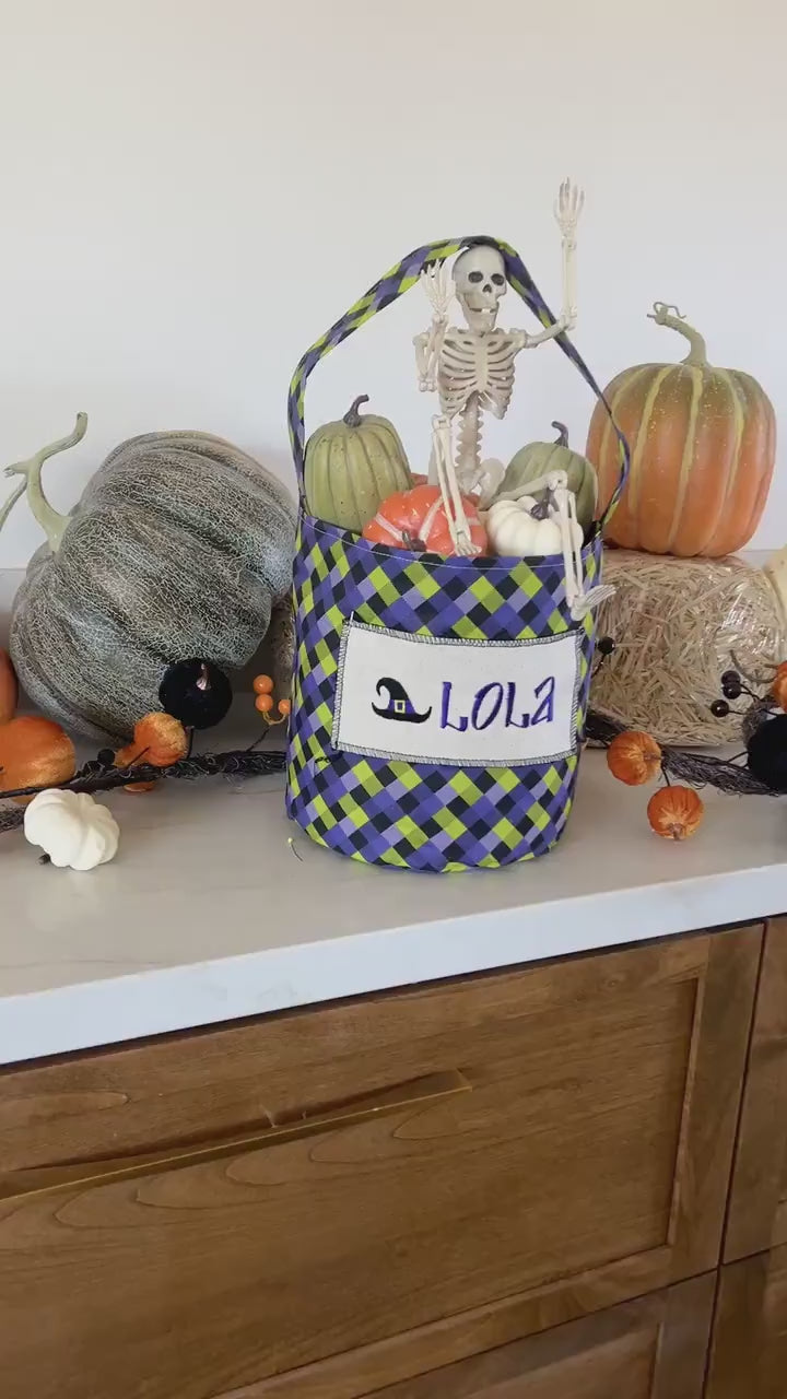 Trick or Treat Bag, Custom Halloween Bag, Witch Trick-or-Treat Bucket, Personalized, Embroidered Halloween Basket, Limited Quantities Only!