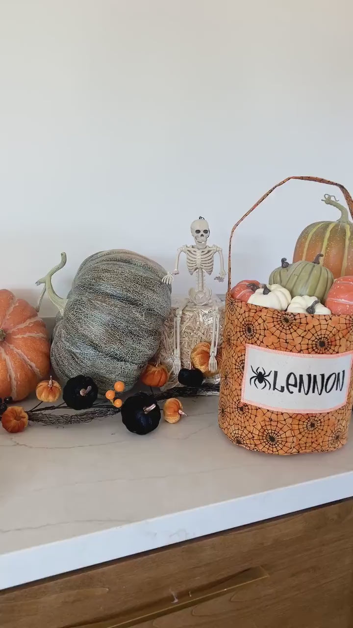 Trick or Treat Bag, Custom Halloween Bag, Spiderweb Trick-or-Treat Bucket, Personalized, Embroidered Halloween Basket, Spider Candy Bucket