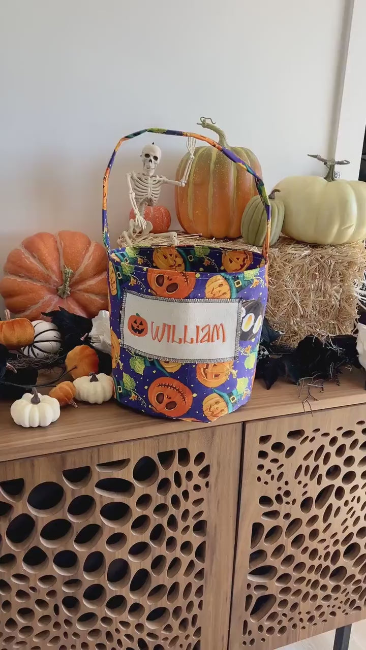 Purple Pumpkins Trick or Treat Bag, Trick or Treat Bucket, Halloween Bag, Halloween Basket, Halloween Bucket, Halloween Tote, Small Amount