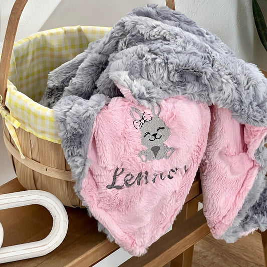 Embroidered Bunny Chrome Wild Rabbit Minky Baby Blanket - Personalized