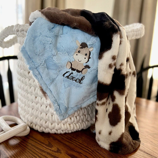 Embroidered Pony Mudpie Minky Baby Blanket - Personalized
