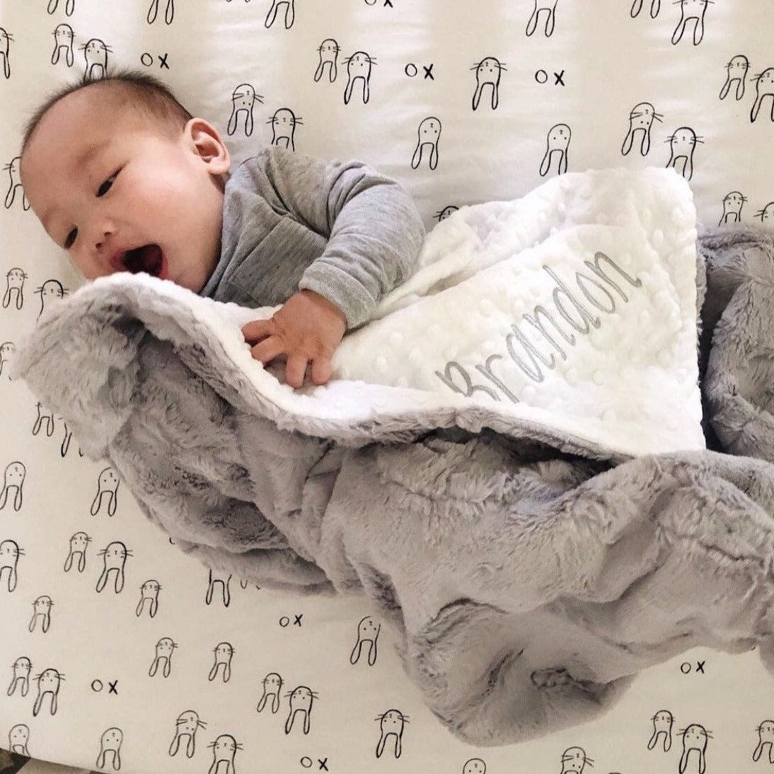 Gray Hide Minky Baby Blanket - Personalized
