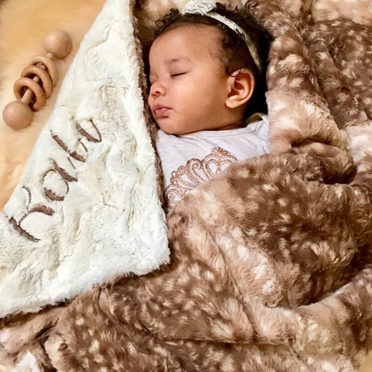 Fawn Woodland Minky Baby Blanket - Personalized