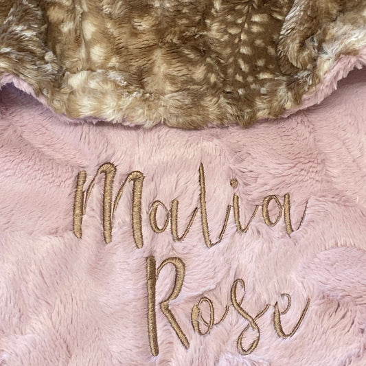 Woodland Fawn Minky Baby Blanket - Brown Fawn Baby Shower Gift - Personalized