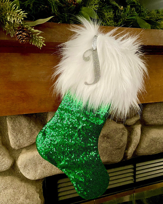 Green Sparkle Christmas Stocking - Personalized