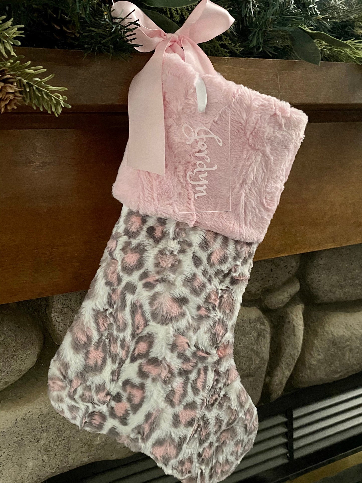 Pink Leopard Christmas Stocking - Personalized