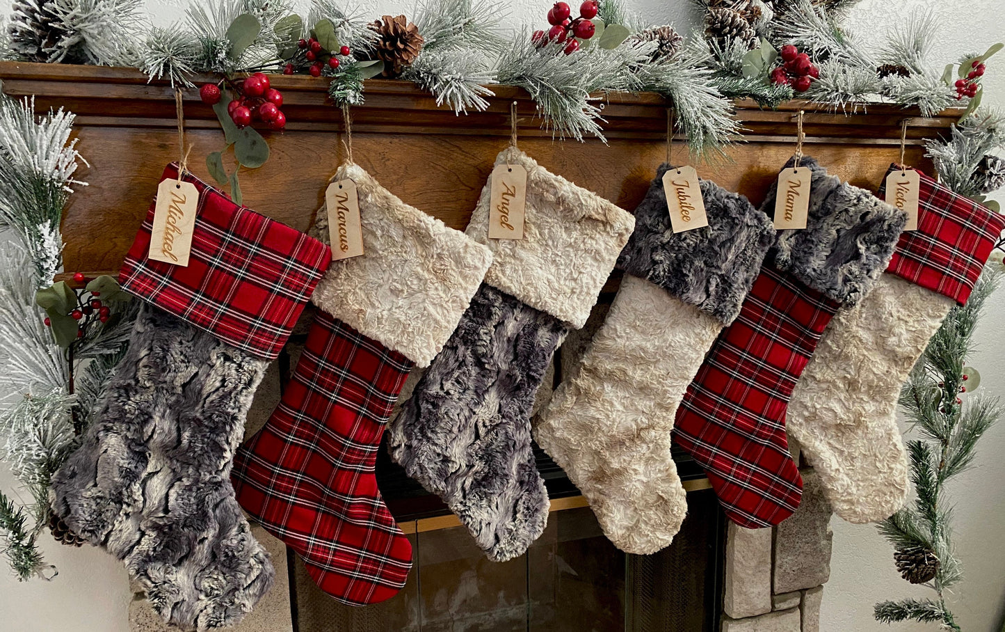 Red Plaid Buffalo Check Plaid Christmas Stocking - Personalized